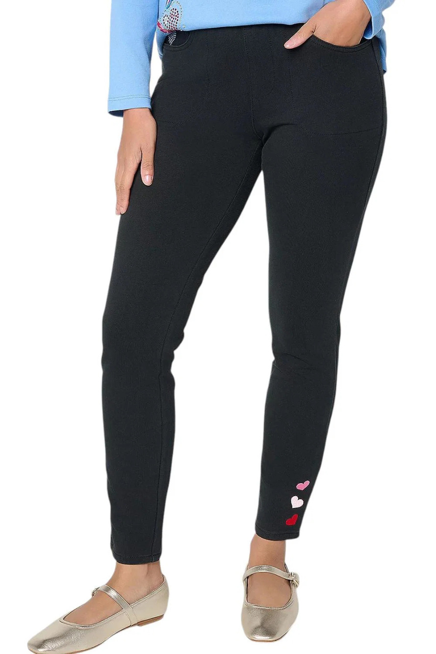 Quacker Factory Women's DreamJeannes Galentine Leggings Black - Short